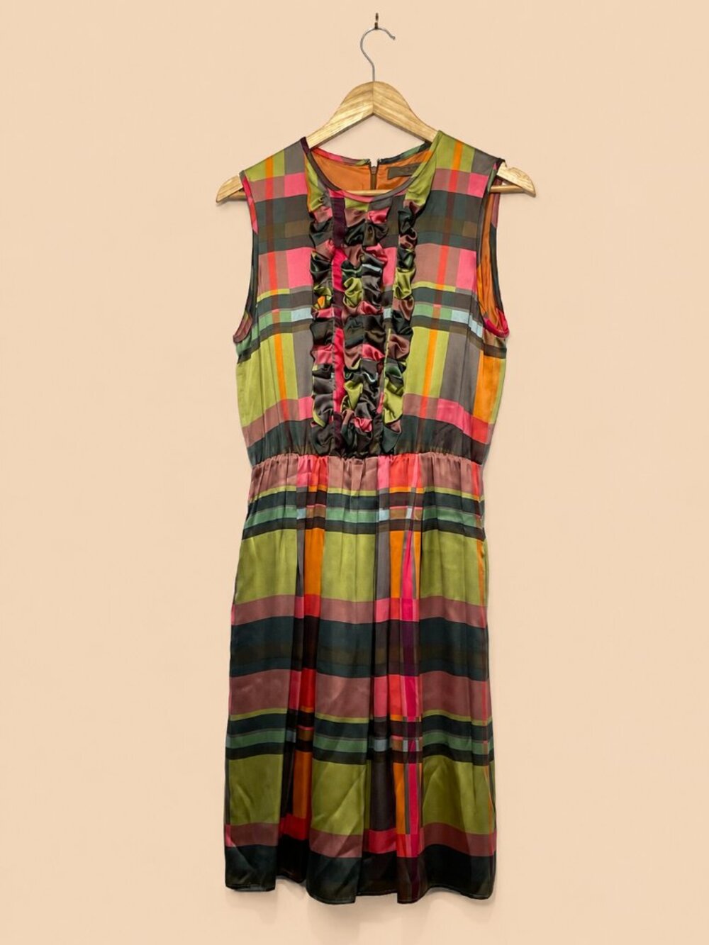 ETRO Italy Like New 100% Silk Plaid Mid Length Dress EU46 Size